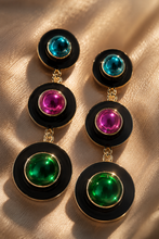Load image into Gallery viewer, Triple Tier Black Enamel Cabochon Drop Earrings