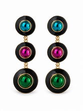 Load image into Gallery viewer, Triple Tier Black Enamel Cabochon Drop Earrings