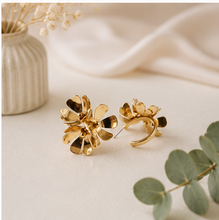 Load image into Gallery viewer, Gold Floral Cluster C-Hoop Earrings