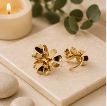 Load image into Gallery viewer, Gold Floral Cluster C-Hoop Earrings