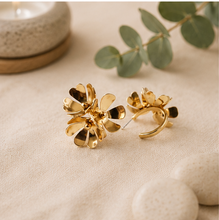 Load image into Gallery viewer, Gold Floral Cluster C-Hoop Earrings