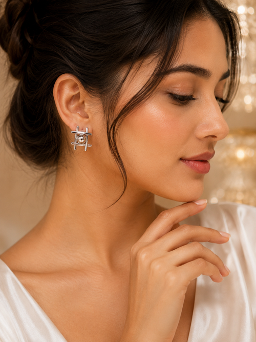 Silver Cross Ball Stud Earrings