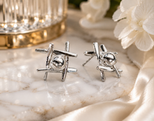 Load image into Gallery viewer, Silver Cross Ball Stud Earrings
