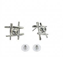 Load image into Gallery viewer, Silver Cross Ball Stud Earrings