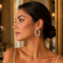 Load image into Gallery viewer, Pearl Circle Hoop Earrings