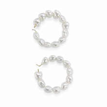 Load image into Gallery viewer, Pearl Circle Hoop Earrings
