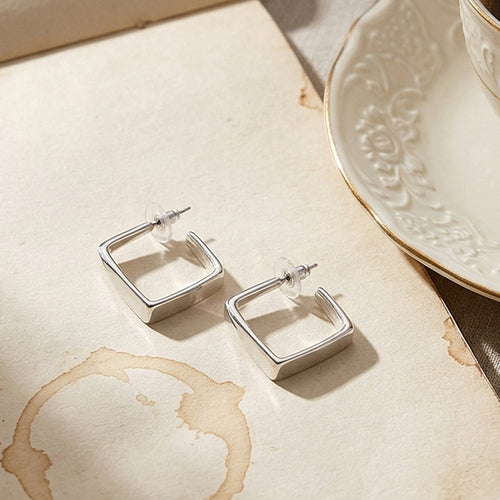 Silver Square Hoop Earrings