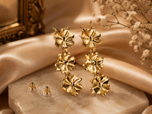 Load image into Gallery viewer, Gold Double Flower Drop Earrings