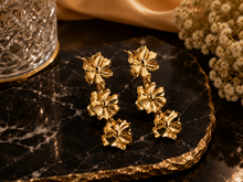 Load image into Gallery viewer, Gold Double Flower Drop Earrings
