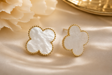 Load image into Gallery viewer, Mother of Pearl Clover Gold Beaded Stud Earrings