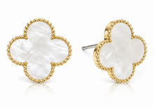 Load image into Gallery viewer, Mother of Pearl Clover Gold Beaded Stud Earrings
