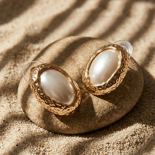Textured Gold Pearl Studs