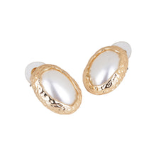Load image into Gallery viewer, Textured Gold Pearl Studs