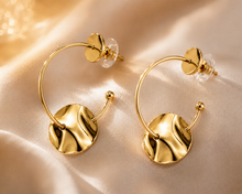 Load image into Gallery viewer, Gold Hammered Disc Hoop Earrings