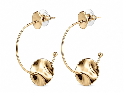 Gold Hammered Disc Hoop Earrings