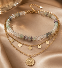 Load image into Gallery viewer, Fluorite Beaded Layered Coin Necklace