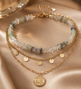 Fluorite Beaded Layered Coin Necklace
