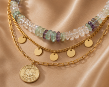 Load image into Gallery viewer, Fluorite Beaded Layered Coin Necklace