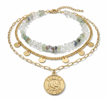 Load image into Gallery viewer, Fluorite Beaded Layered Coin Necklace