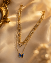 Load image into Gallery viewer, Gold Layered Paperclip Chain Sapphire Butterfly Necklace