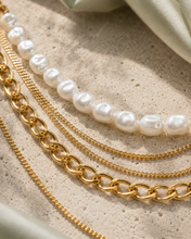 Load image into Gallery viewer, Pearl &amp; Gold Multi-Chain Layered Necklace