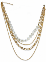 Load image into Gallery viewer, Pearl &amp; Gold Multi-Chain Layered Necklace
