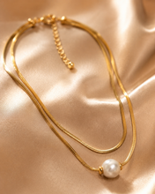 Load image into Gallery viewer, Double Herringbone Pearl Slider Necklace