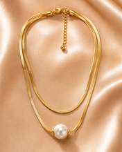 Load image into Gallery viewer, Double Herringbone Pearl Slider Necklace