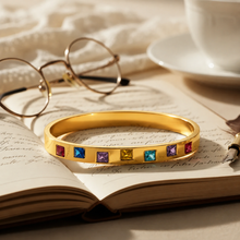 Load image into Gallery viewer, Gold Multi-Stone Square Bangle