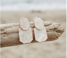 Load image into Gallery viewer, Gold-Plated Mother of Pearl Geometric Tiered Drop Earrings