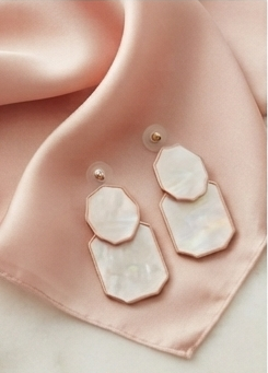 Gold-Plated Mother of Pearl Geometric Tiered Drop Earrings