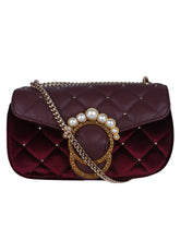Load image into Gallery viewer, Pearl Detail Quilted Sling-Maroon