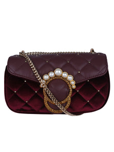 Pearl Detail Quilted Sling-Maroon