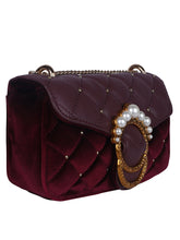 Load image into Gallery viewer, Pearl Detail Quilted Sling-Maroon
