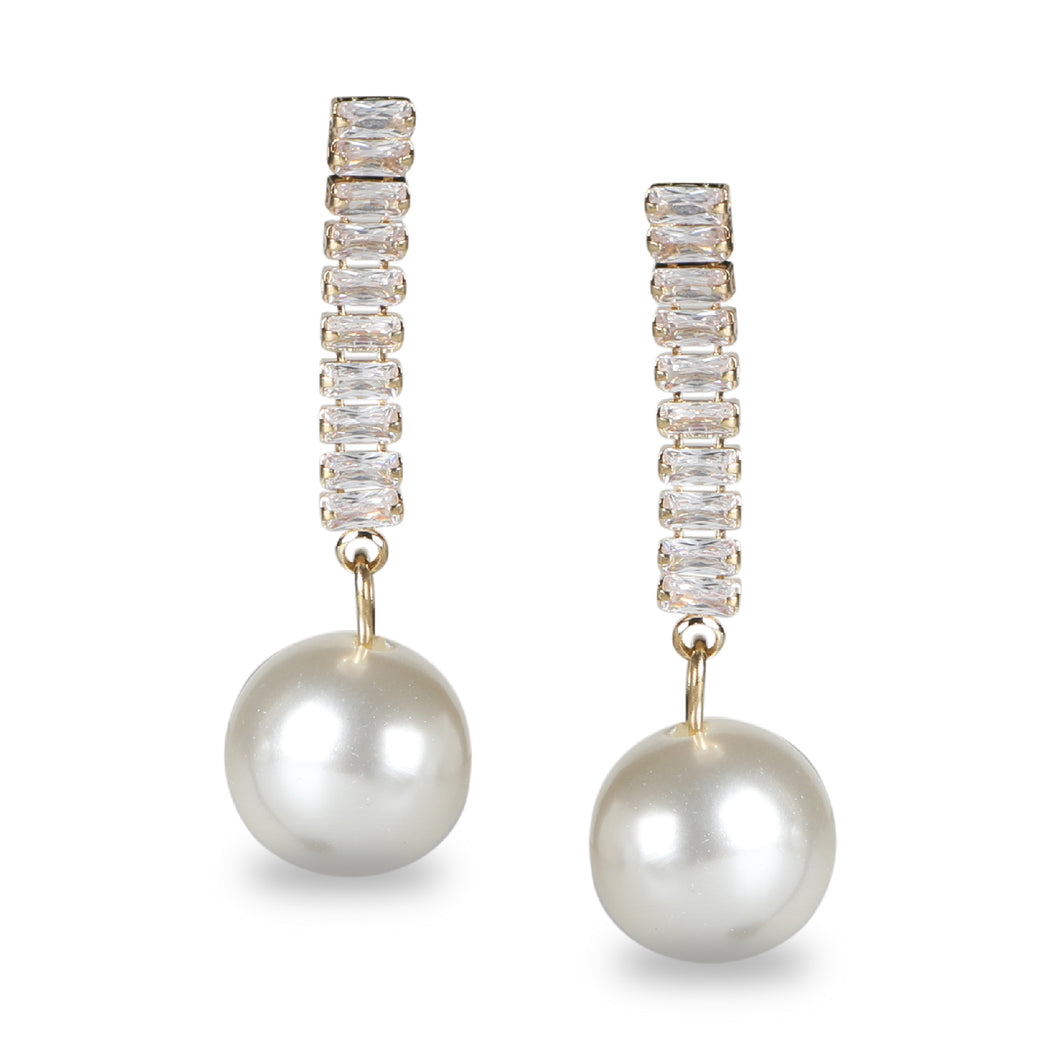 RETRO FASHION LONG GOLD EARRINGS WITH WHITE PEARL