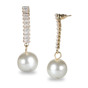 RETRO FASHION LONG GOLD EARRINGS WITH WHITE PEARL