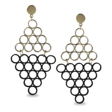 Load image into Gallery viewer, GEOMETRIC DESIGN EARRING WITH BLACK AND SILVER RINGS