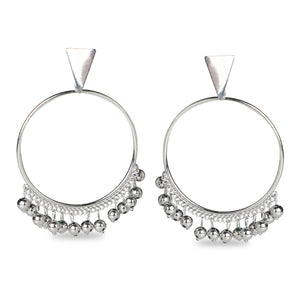 CLASSIC SILVER HOOPS WITH METAL BEAD DANGLERS