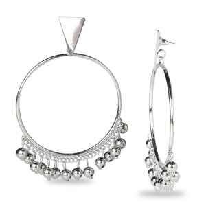 CLASSIC SILVER HOOPS WITH METAL BEAD DANGLERS