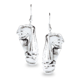 DESIGNER FACE SHAPED SOLID SILVER DROP EARRINGS