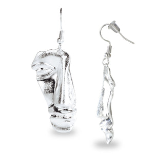 DESIGNER FACE SHAPED SOLID SILVER DROP EARRINGS
