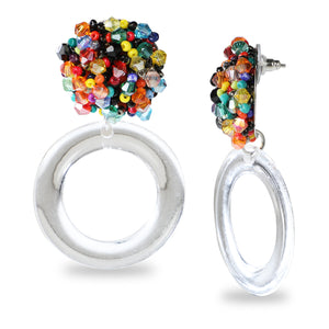MULTICOLORED STUD AND RING DROP EARRINGS