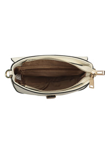 WHITE SLING BAG WITH RAINBOW STRAP