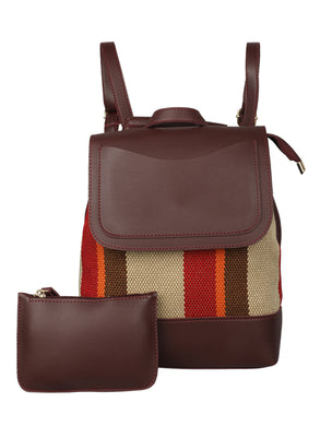 BURGUNDY STRIPED WOMENS BACKPACK