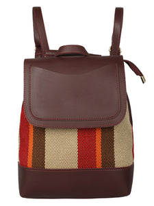 BURGUNDY STRIPED WOMENS BACKPACK