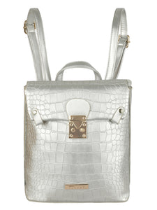 SILVER CROC FINISH WOMENS BACKPACK WITH FLAP