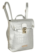 Load image into Gallery viewer, SILVER CROC FINISH WOMENS BACKPACK WITH FLAP