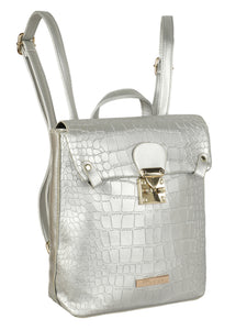 SILVER CROC FINISH WOMENS BACKPACK WITH FLAP