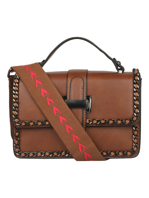 BROWN CHAIN BORDER VINTAGE SLING BAG