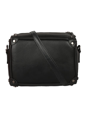 BLACK SLING BAG WITH SILVER HANDLE